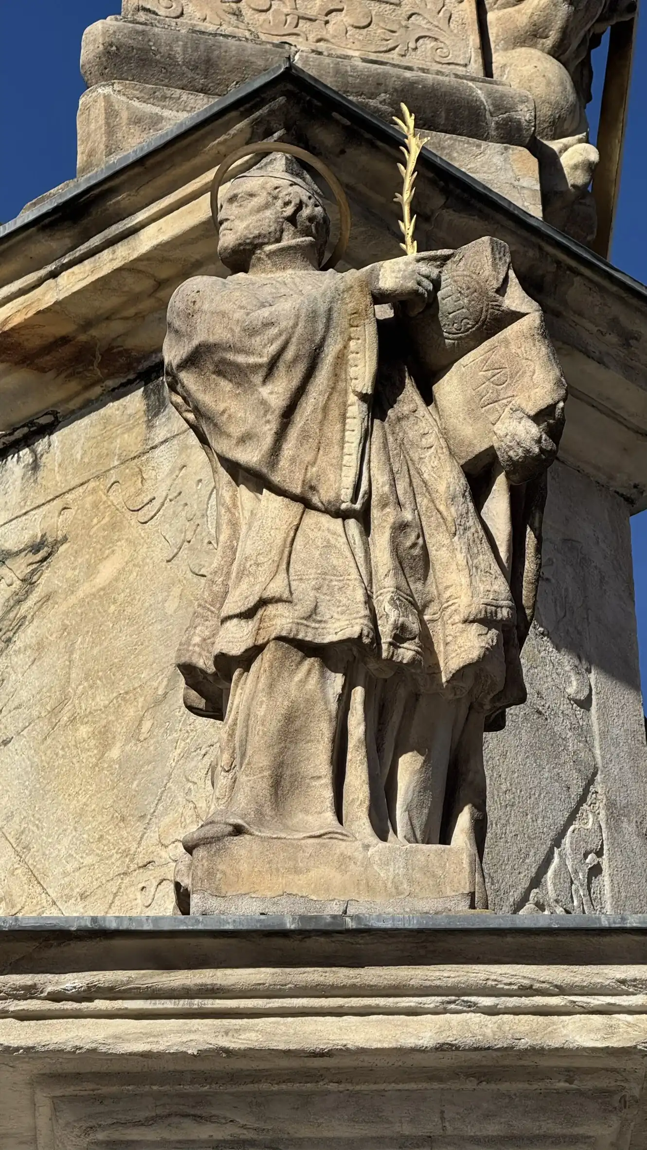 Close-up of Saint John of Nepomuk’s statue