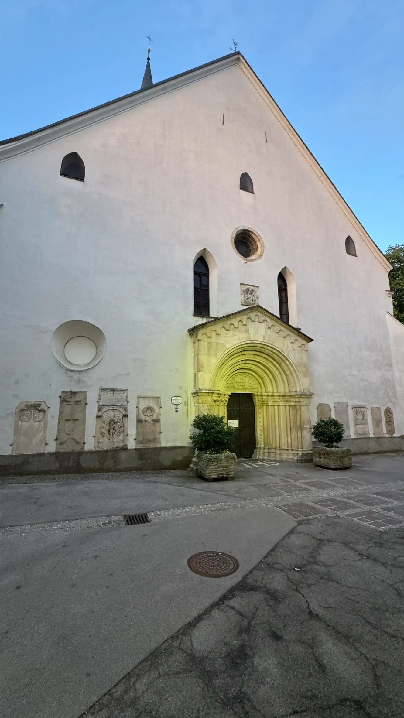 Westwork, featuring the west portal and embedded gravestones