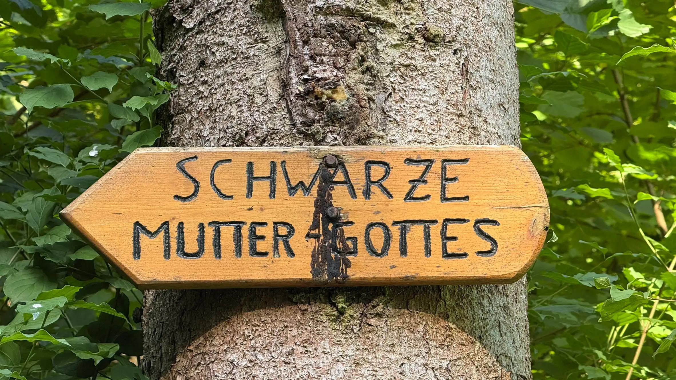 Waldwegweiser: „Schwarze Mutter-Gottes“
