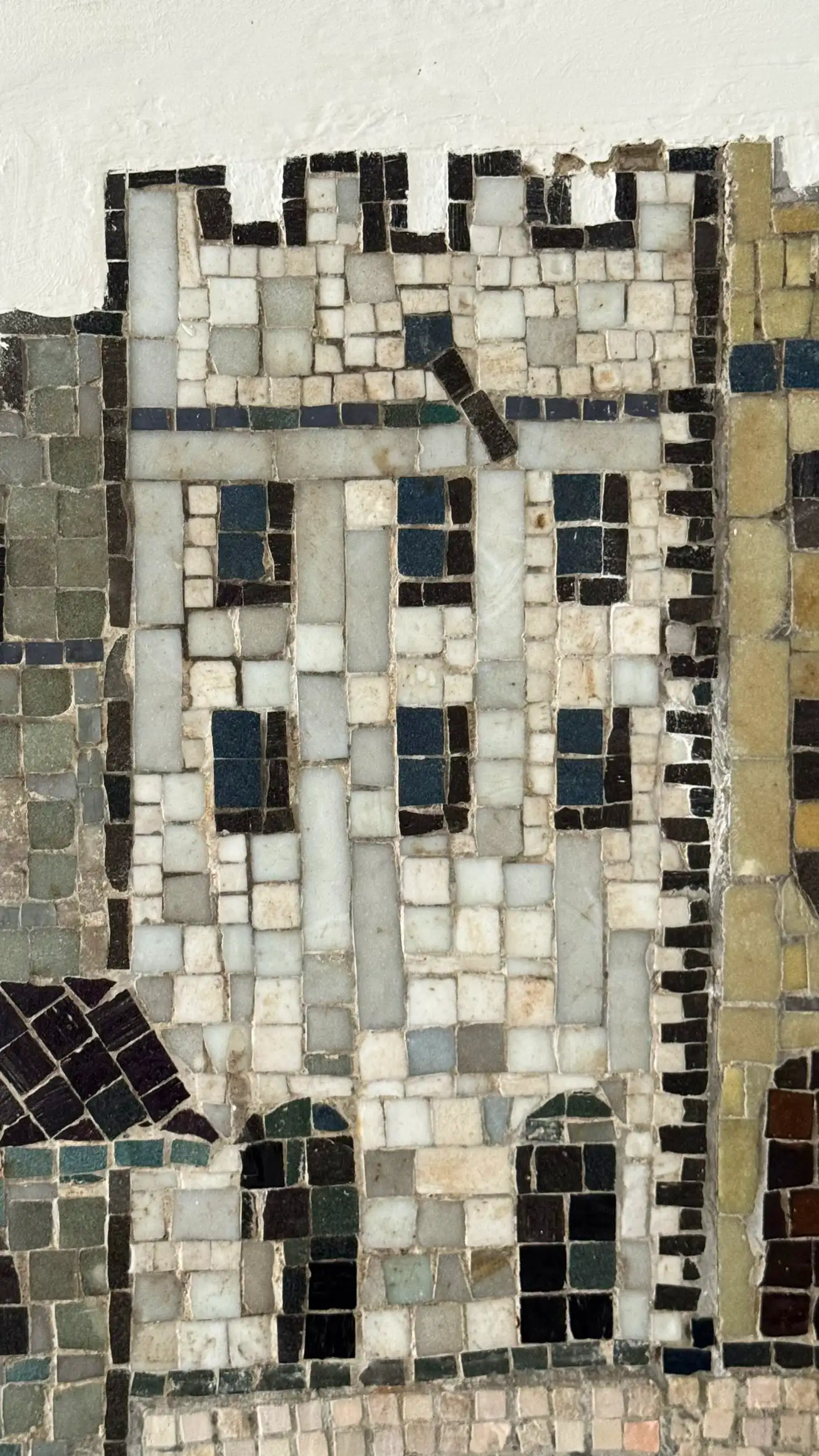 Tesserae colours: greyish olive, silver grey, ash grey, pearl white, black