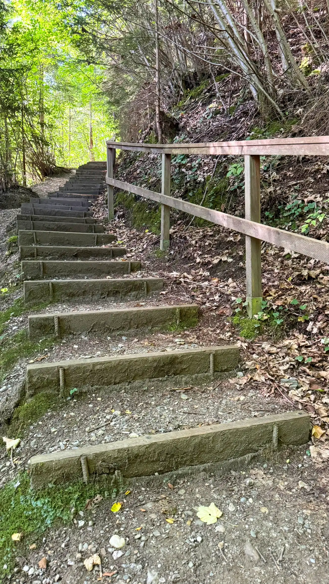 Holzstufen mit hölzerner Balustrade