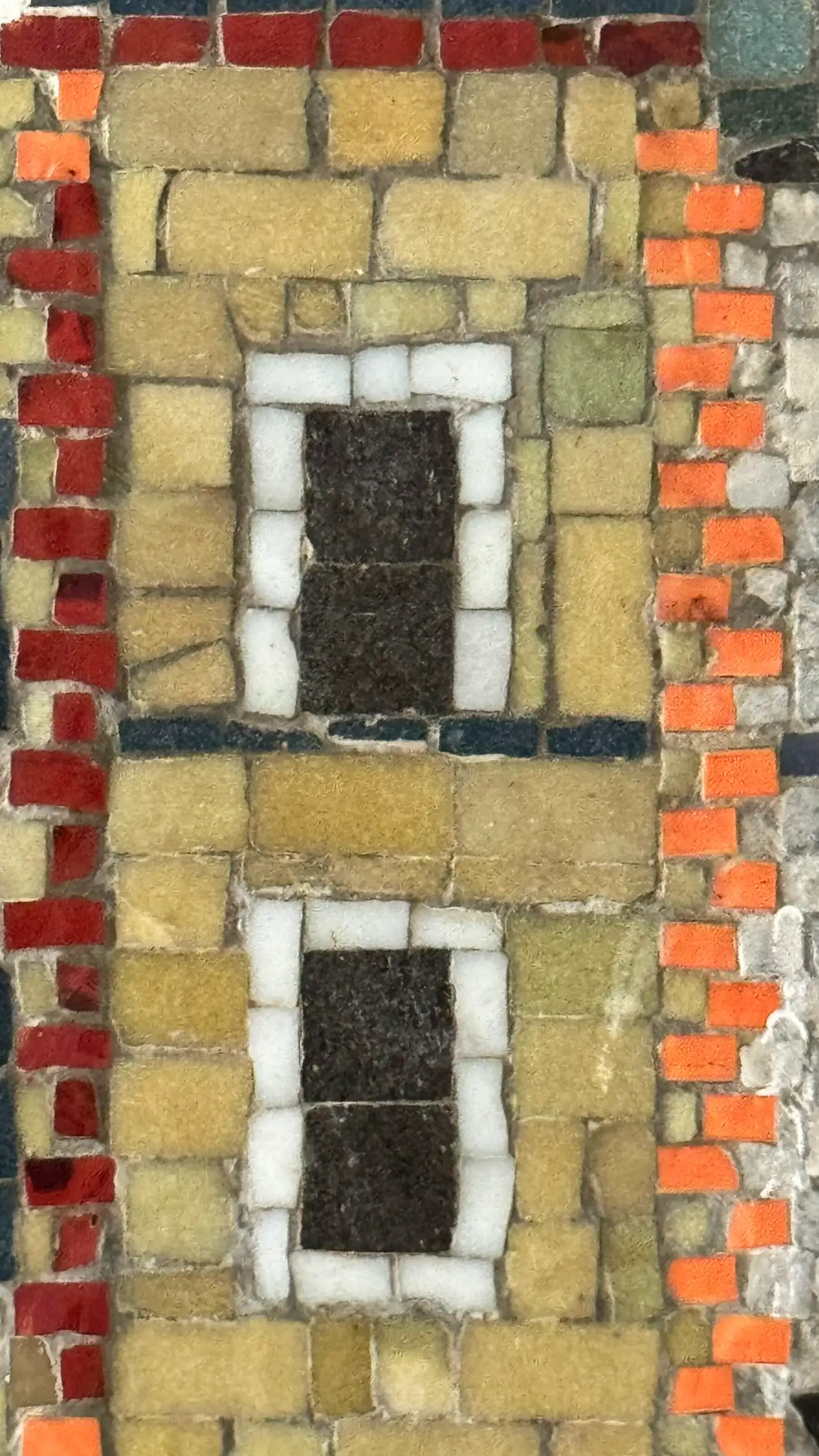 Tesserae colours: pale brown, blood red, sunset orange, warm yellow, pearl white, black