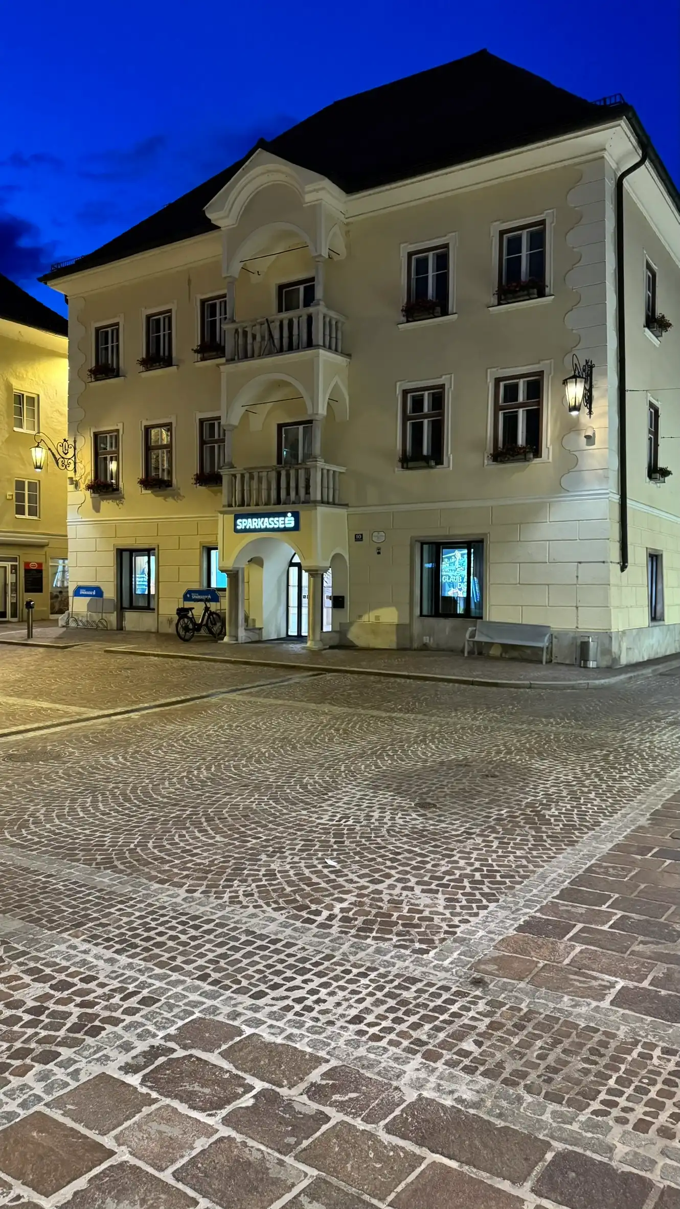 Carinthia House, illuminated at night