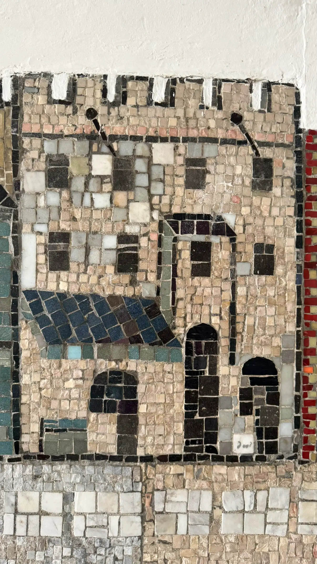 Tesserae colours: pale brown, silver, ash grey, Ionian blue, black