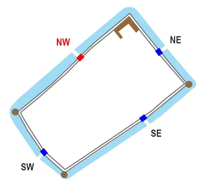 The Weitensfelder Tor was aligned towards the north-west (NW).