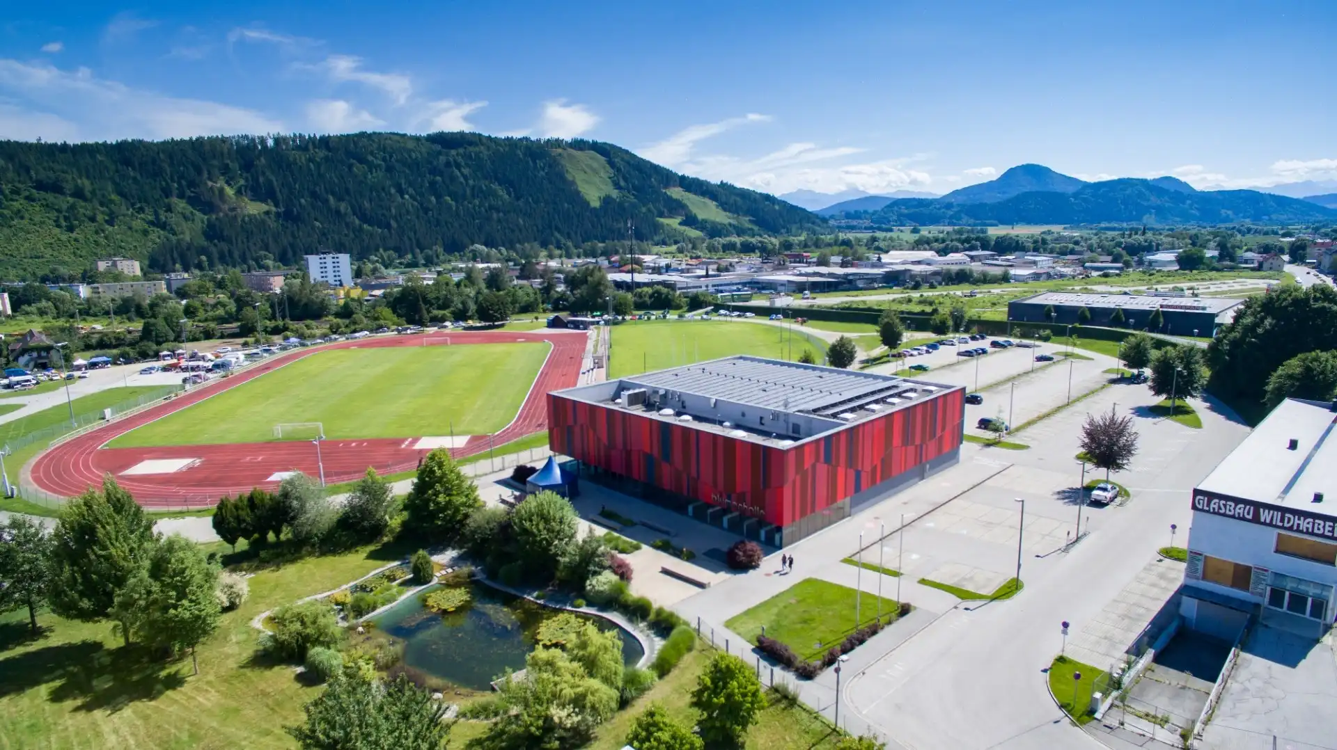 Aerial view of the Blumenhalle