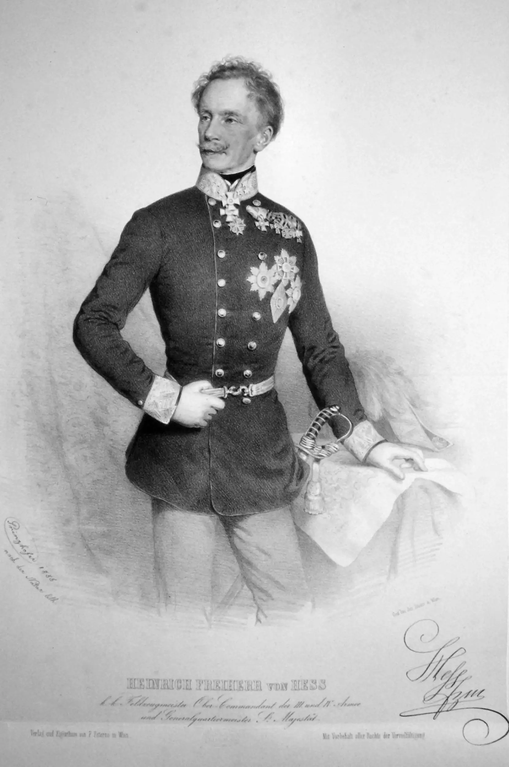 Heinrich Hermann Josef Freiherr von Heß (1788 –1870), österreichischer Feldmarschall | Lithografie, 1855