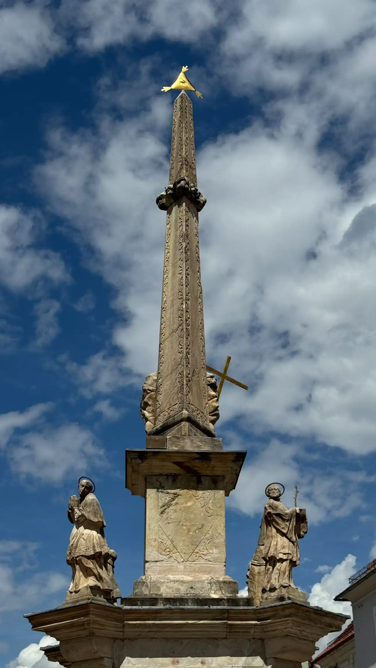 Left sculpture, Saint Borromeo; right sculpture, Saint Nepomuk