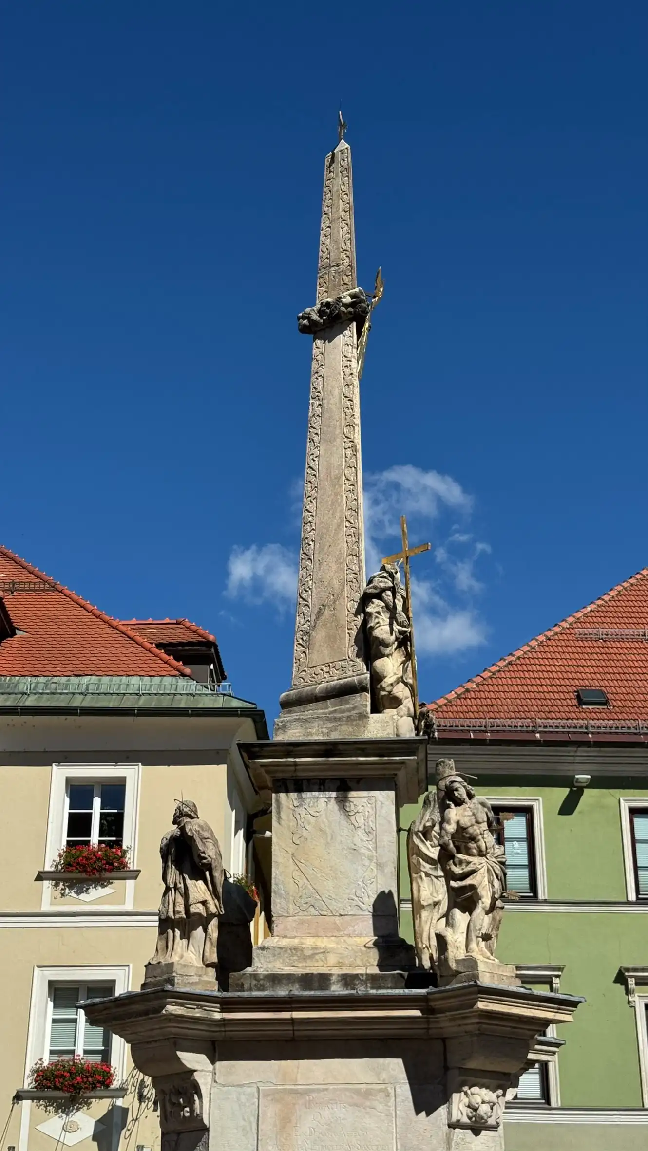 Plague column close-up, visible after leaving Postgasse