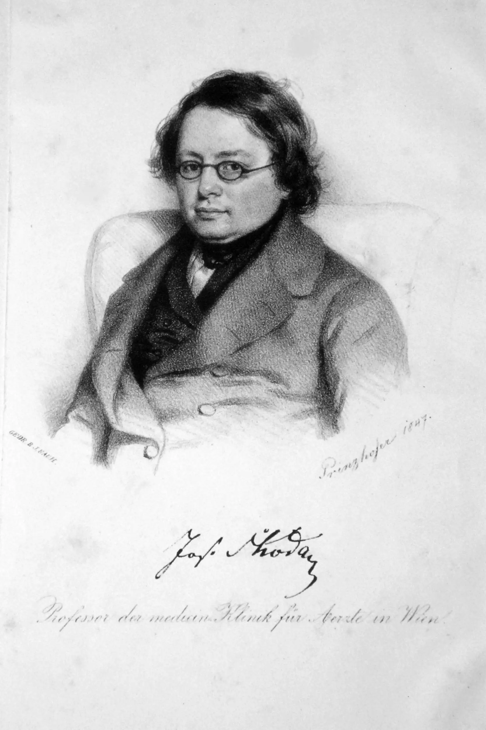 Josef von Škoda (1805-1881), österreichischer Mediziner (internist) | Lithographie, 1847